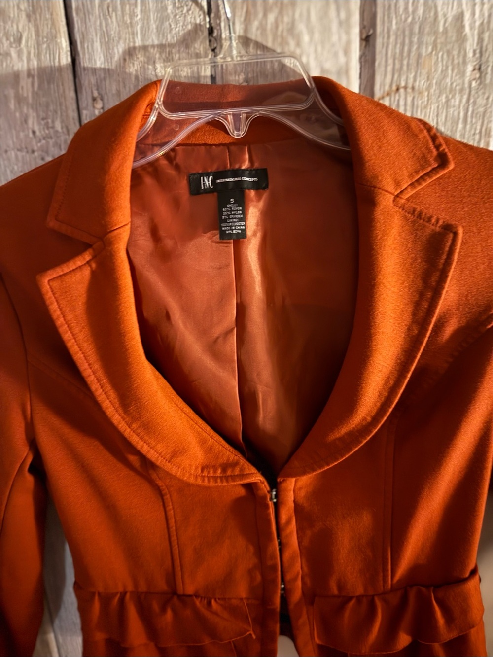 INC International Concepts Rust Orange Ruffle Cropped Blazer - Picture 4 of 10